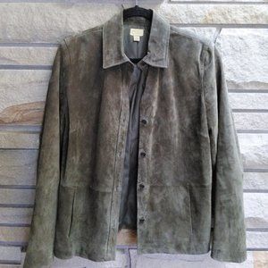 Caslon Suede Leather Button Front Jacket Olive L